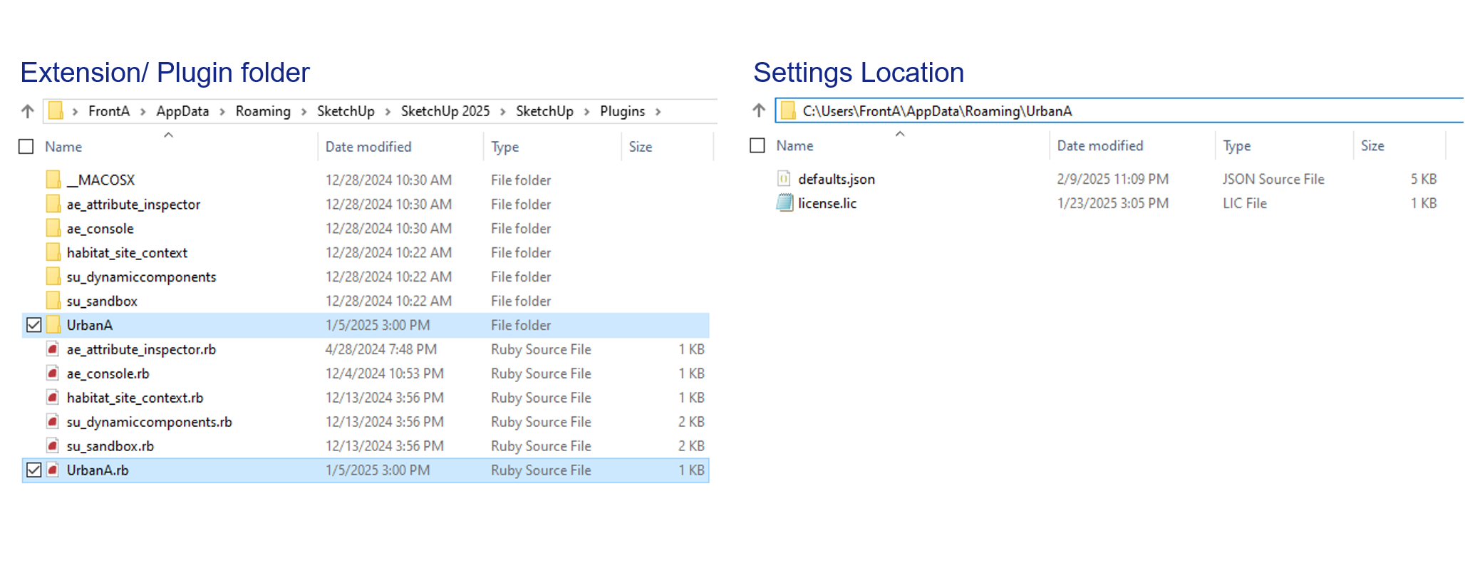 UrbanAna extension files location in SketchUp plugins folder