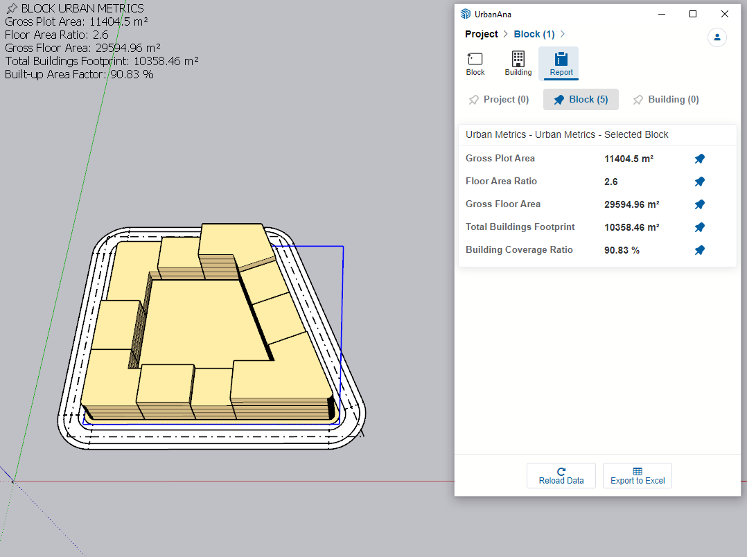 Automated building generation within urban blocks using UrbanAna