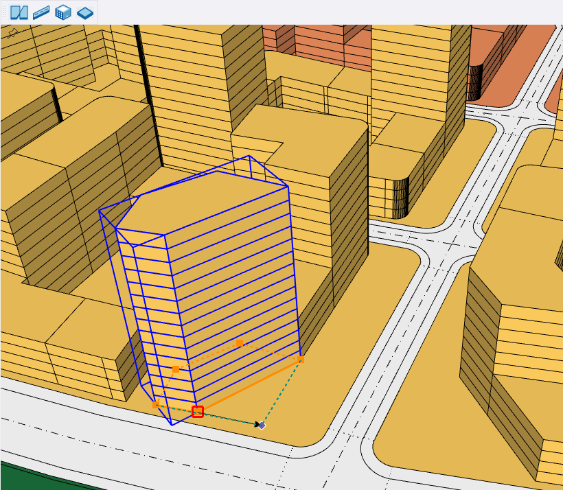 Building editing interface demonstrating node and segment manipulation tools